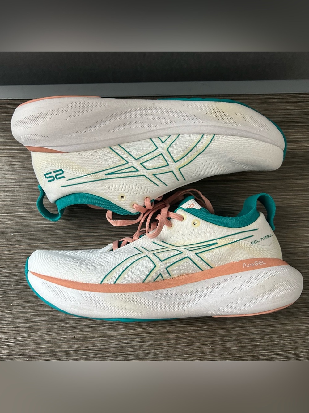 ASICS Gel-Nimbus 25 Women's Running Shoes Ivory/Orange/teal US 9